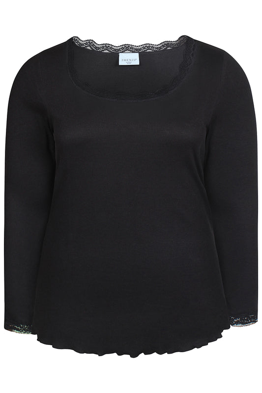 ZhLara 1567 - Ribbestrikket bluse med blonde
