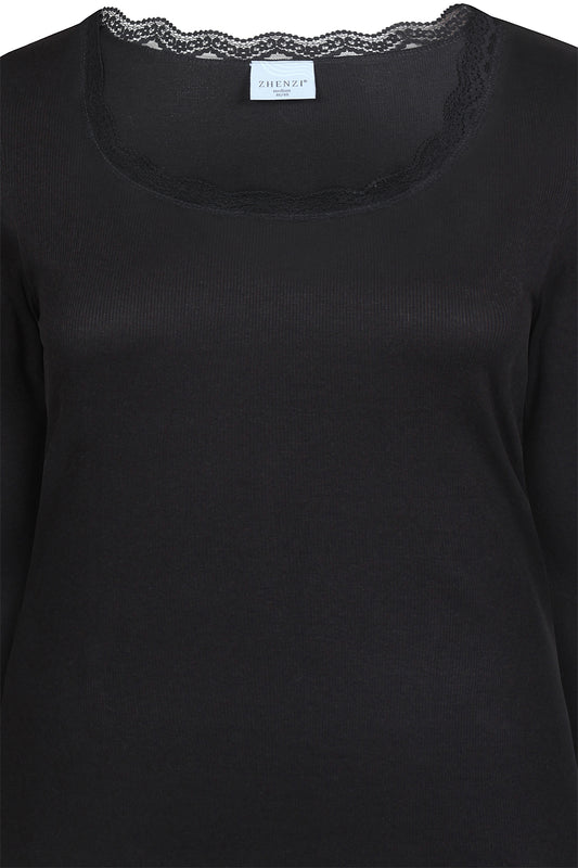 ZhLara 1567 - Ribbestrikket bluse med blonde