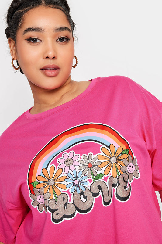 YoRainbow Print Slogan Oversized T-Shirt