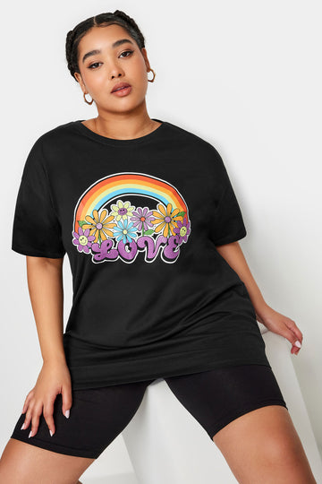 YoRainbow Print Slogan Oversized T-Shirt