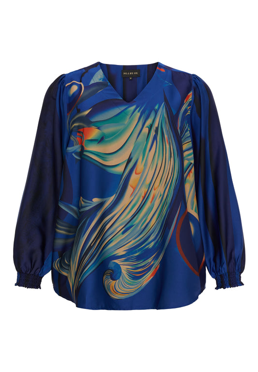 OxGraphic Print - Blå Bluse