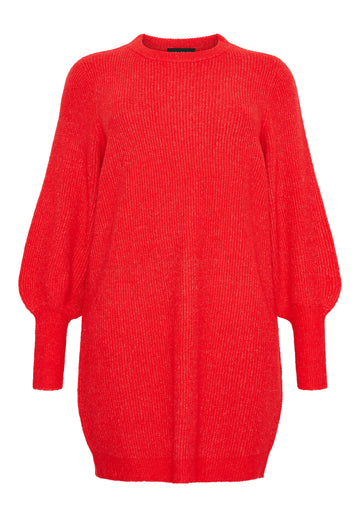 OxKnitted Dress O neck and LS Balloon