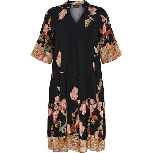 OxDress - Sort Kjole Med Blomsterprint