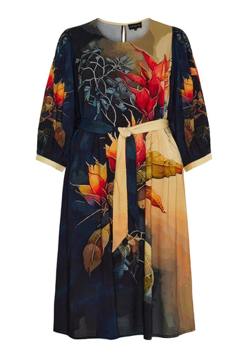 OX Long Dress w 3/4 Puff Sleeves