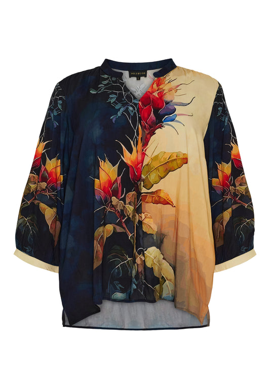 OX Loose V neck Blouse and 3/4 Sleeves FJ
