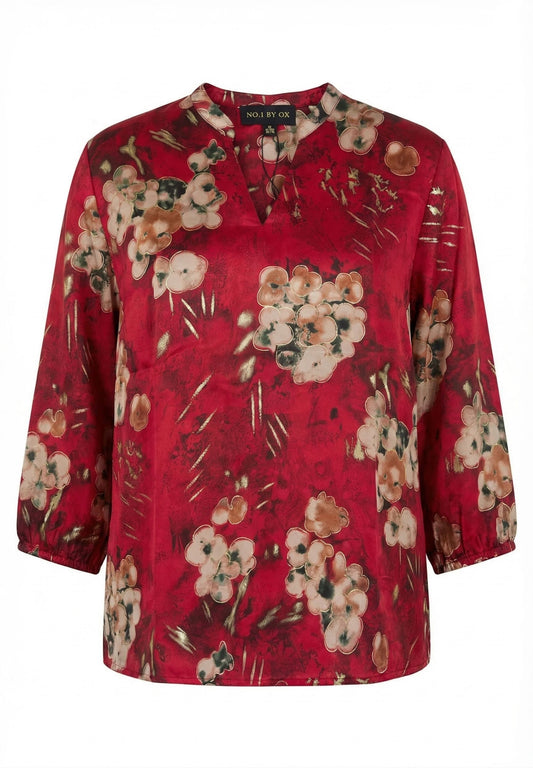 OxRød Bluse med Print