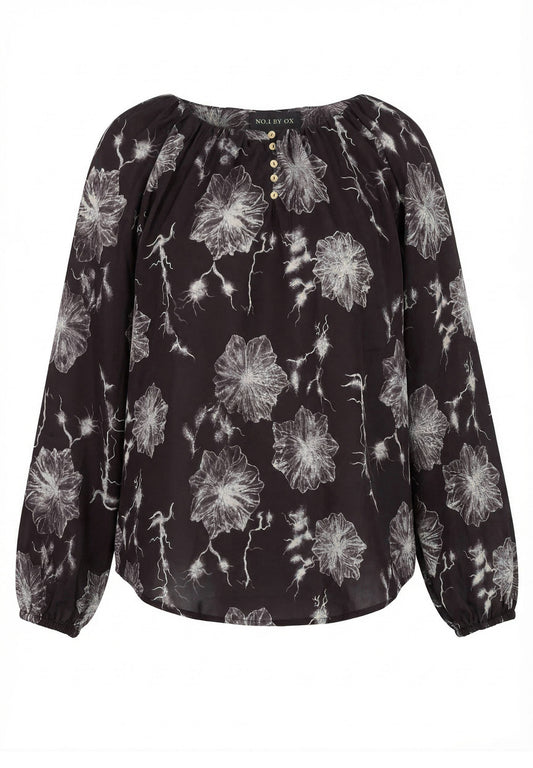 Ox63482 - Raglanbluse med lange ermer og gullknapper