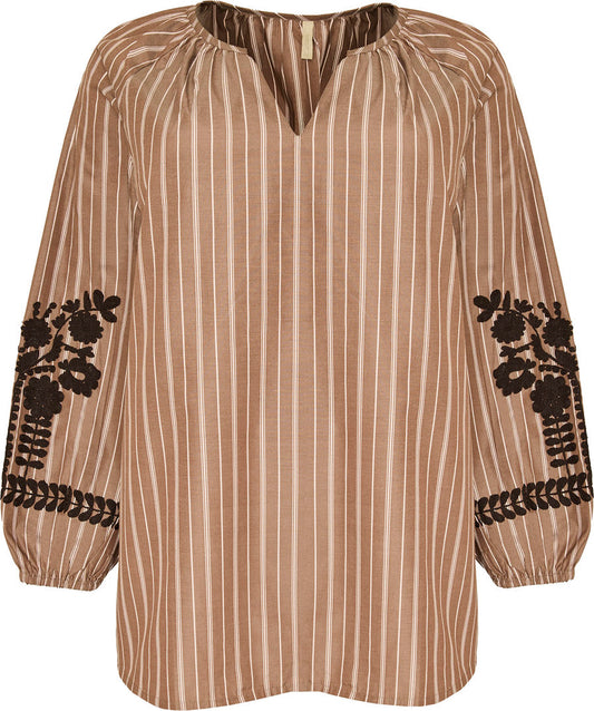CpFILINE - Stribet Bluse med Broderi