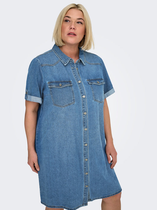 CarLisa - Kortærmet Denim Kjole - Noos
