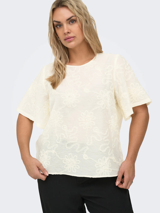 CarAnila - Bluse med Blomsterdetaljer - Cloud Dancer