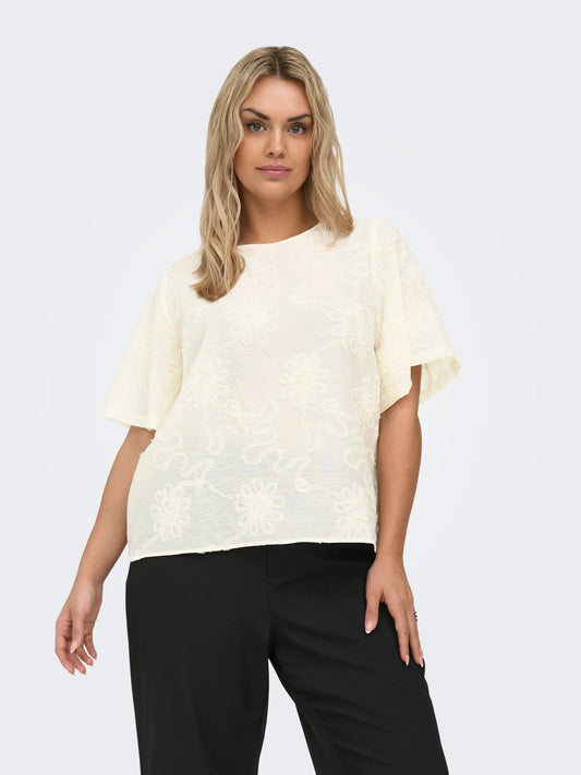 CarAnila - Bluse med Blomsterdetaljer - Cloud Dancer