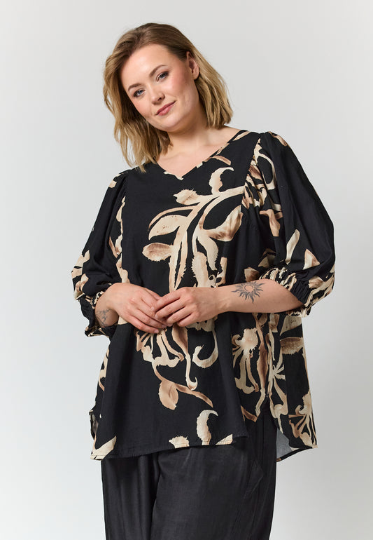 GoMalou - Bluse med Bladprint