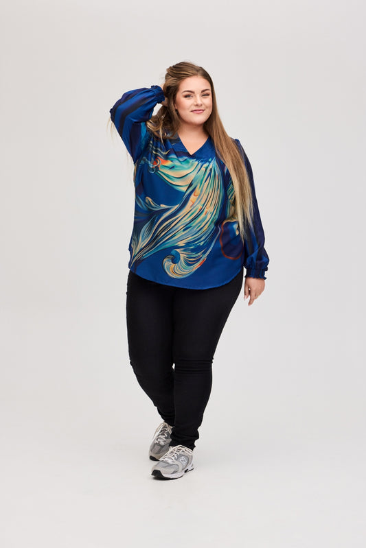 OxGraphic Print - Blå Bluse