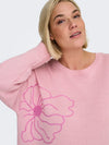 CarPetra - Strikbluse med Broderet Blomst