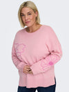 CarPetra - Strikbluse med Broderet Blomst
