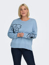 CarPetra - Strikbluse med Broderet Blomst