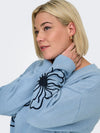 CarPetra - Strikbluse med Broderet Blomst