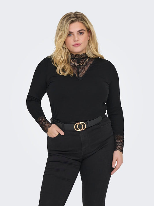 CARTILDE - Ribbluse med Blonde