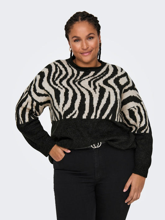 CARJADE ZEBRA L/S O-NECK KNIT NOOS