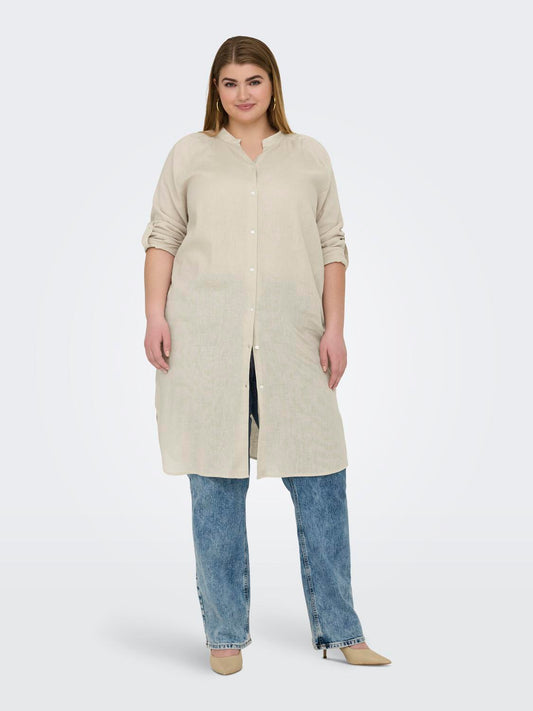 CARTOKYO L/S LINEN BLEND DRESS