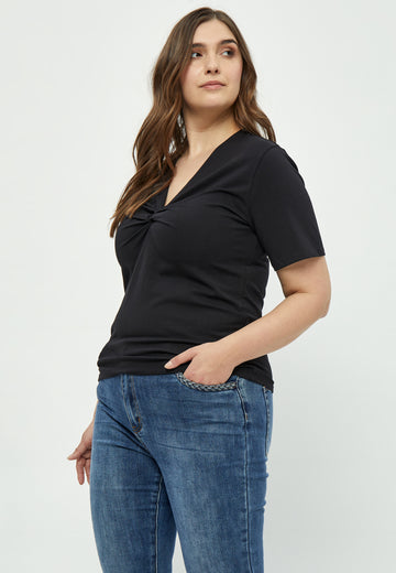 PeNina - T-shirt med V-hals og knude-detalje
