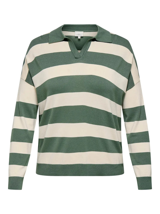 CarMeddie - Stribet Strikbluse med Krave