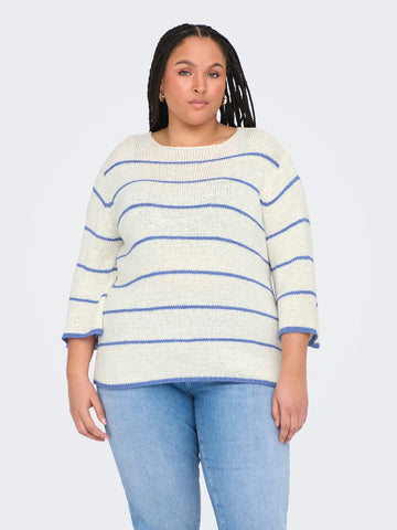 CARGEENA 3/4 STRIPE V-NECK KNIT
