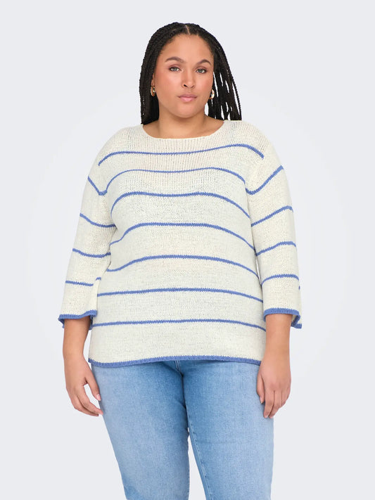 CARGEENA 3/4 STRIPE V-NECK KNIT