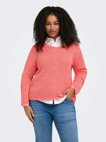 CARGEENA - Strik med V-hals - Coral & Navy
