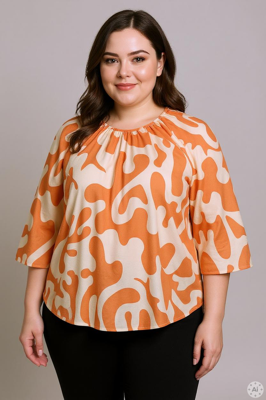 OxBlouse - Bluse med 3/4 ærmer