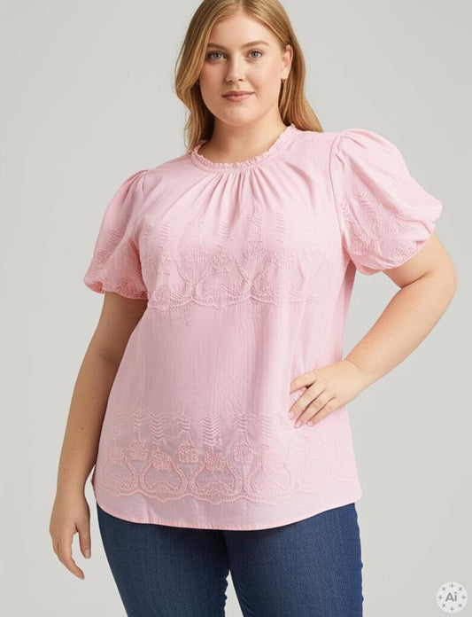 BLUSE MED KORTE PUFFERMER