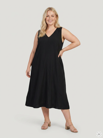 CarJoanna - S/l V-Neck Calf Dress Vævet