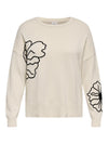 CarPetra - Strikbluse med Broderet Blomst