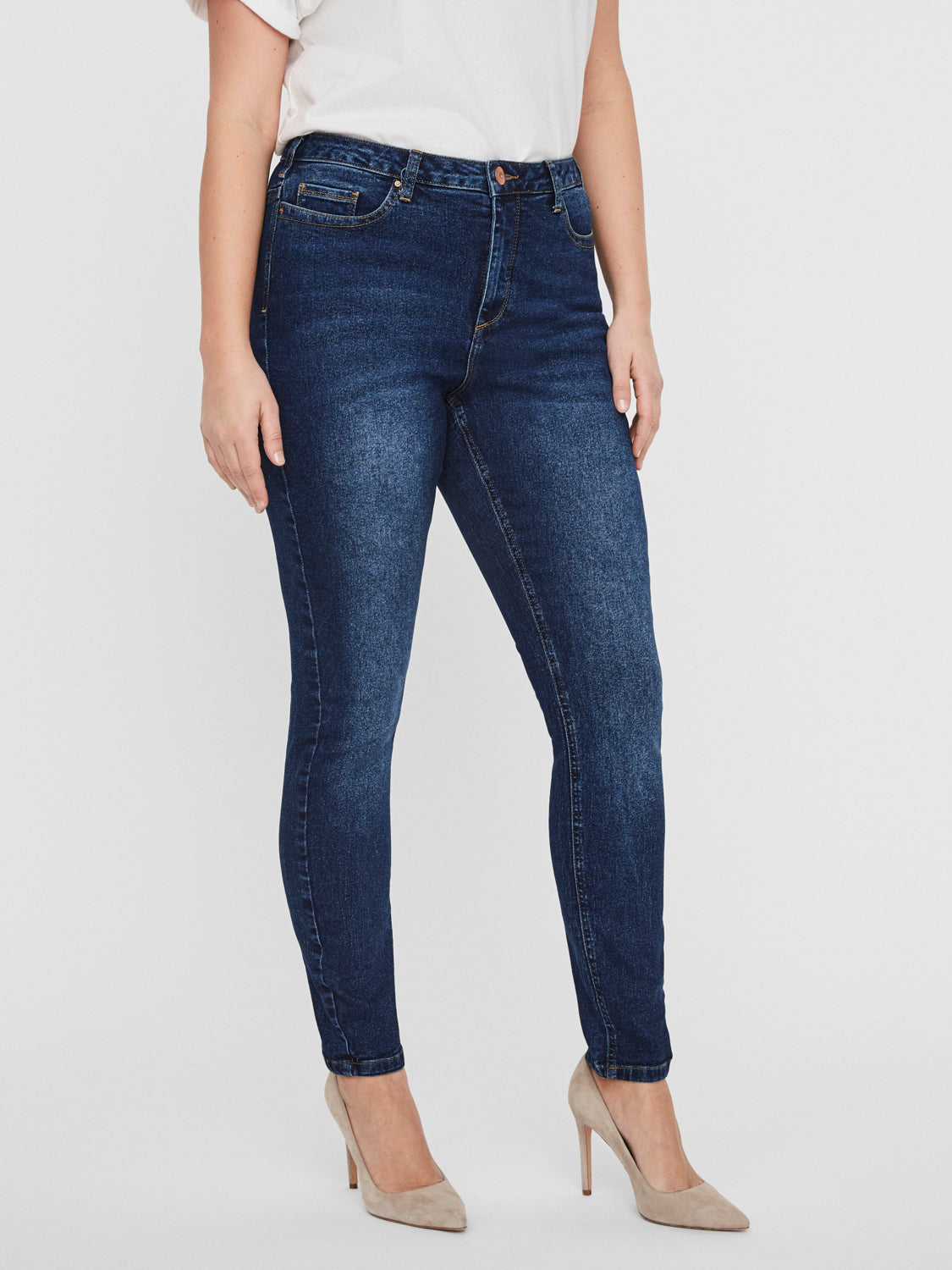 Stretchy jeans med høj talje smalle ben fra Junarose!-Pluspige
