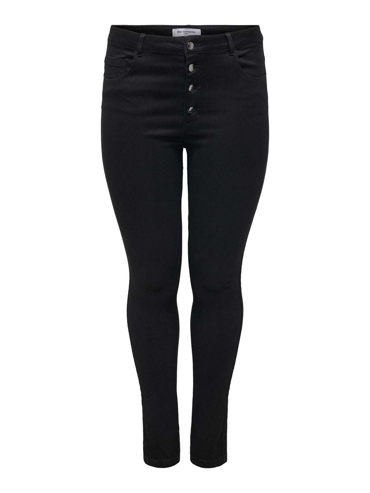 Sort jeans med høj talje og knaplukning fra Carmakoma.-Pluspige